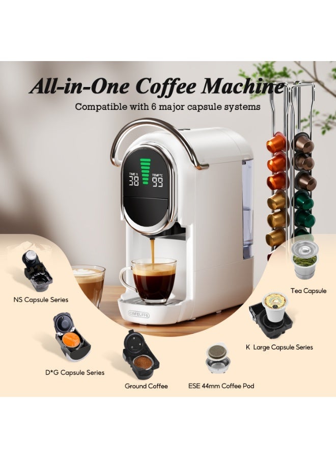 Cafelffe New Upgrade 6 in 1 Capsule Coffee Maker with 7 Level Coffee Volume & Temperature Adjustment and Automatic Pressure Relief | For NS/DG/Kcup Capsule, ESE 44mm Pods, Tea Leaves and Coffee Powder 1450W Black - Image 2